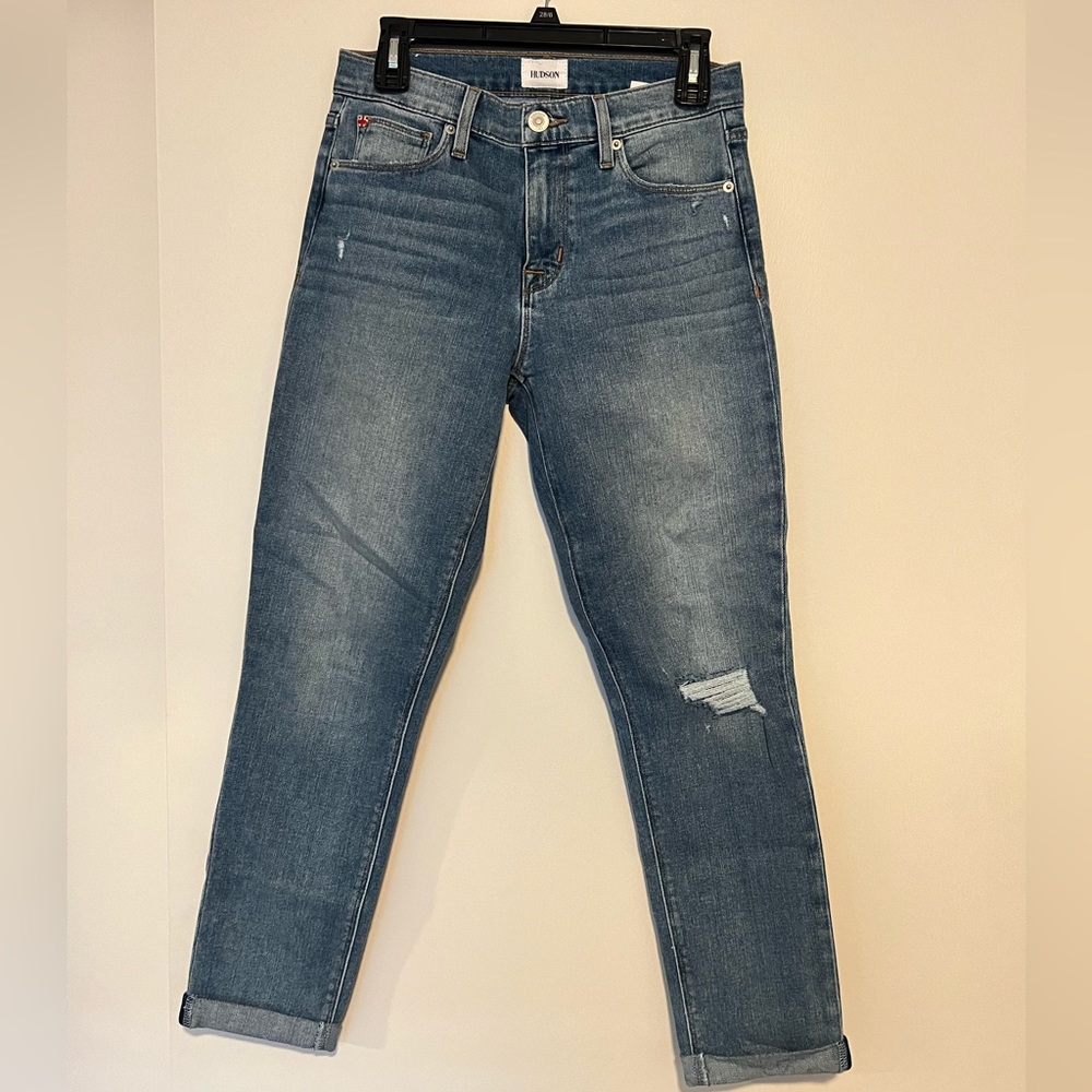 Hudson 26 Natalie Midrise Slim Boyfriend lightly distressed jeans